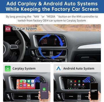 Audi A4 A5 S4 S5 (2009-2015) ve Q5 (2009-2017) için 2G MMI/Kablosuz CarPlay Android Auto  Kiti | CarPlay Arayüz İnterface Box, MirrorLink Desteği